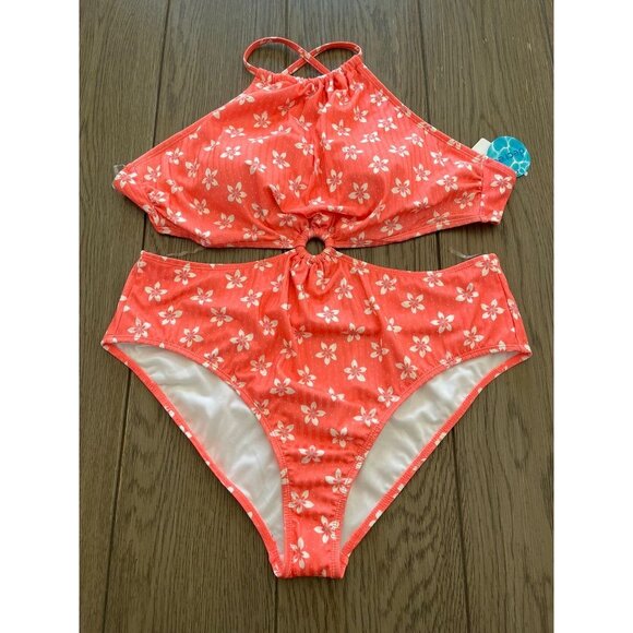 NWT Womens Coral Floral Convertible Bikini Set/One-Piece Swimsuit Adjustable St - Picture 1 of 4